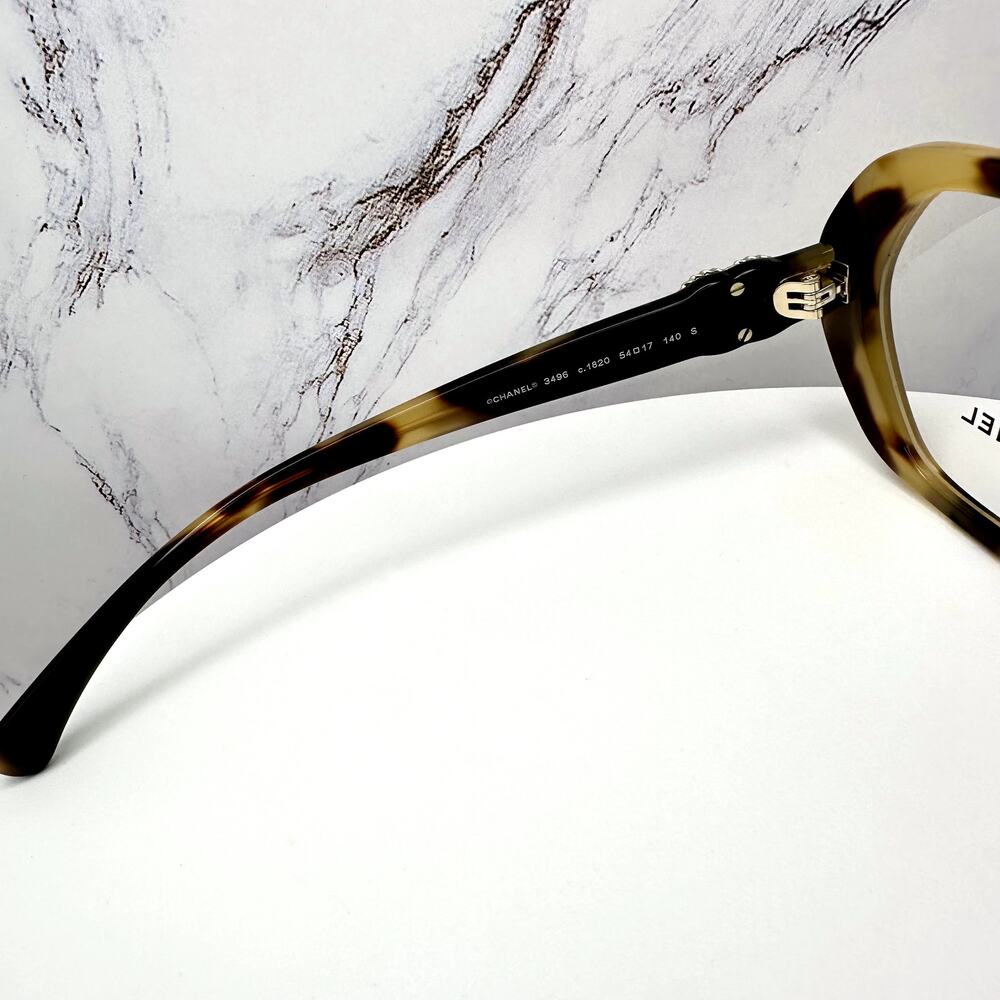 New CHANEL Eyeglasses Brown Gold Chain CC Square Acetate Womens - Picture 7 of 16